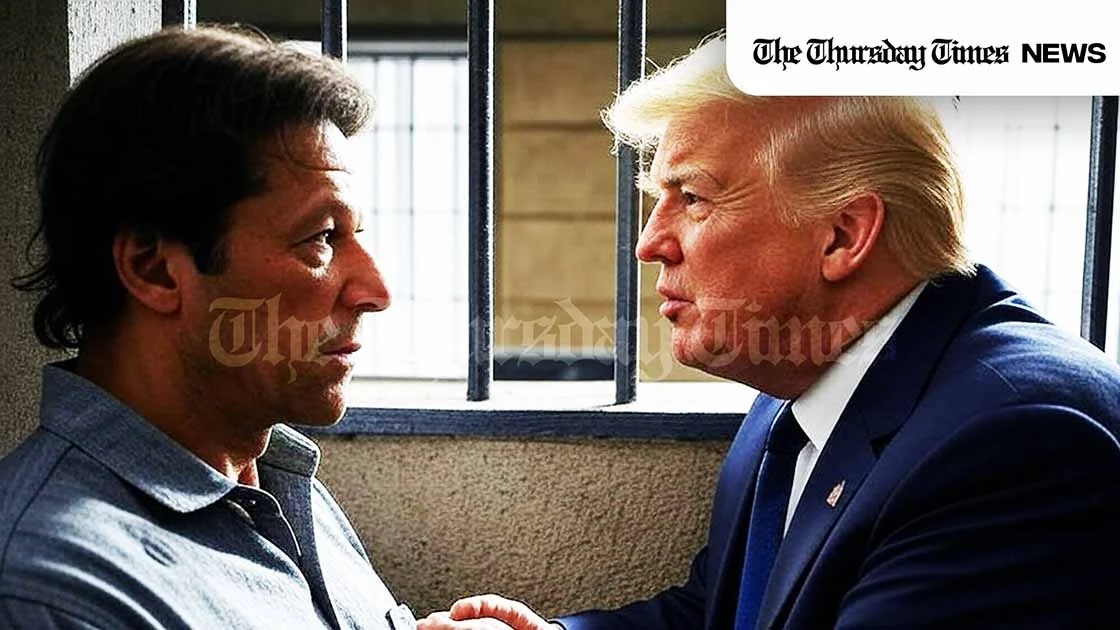 A montage is shown of incarcerated former PTI leader Imran Khan with incoming U.S. president Donald Trump at Adiala Jail. — ORIGINAL/THE THURSDAY TIMES