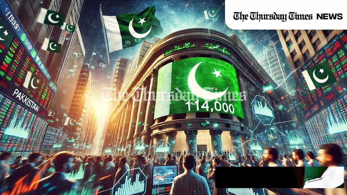 KSE-100 index crosses 114,000 points, signalling investor confidence and economic optimism. — ORIGINAL/THE THURSDAY TIMES