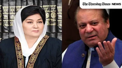 A combination file is shown of supreme court justice Musarrat Hilali (L) and PML(N) president Nawaz Sharif (R). — FILEE/THE THURSDAY TIMES