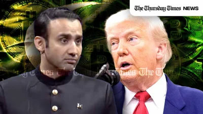 A montage is shown of PCC chief Bilal bin Saqib (L) and US President Donald Trump (R). — MONTAGE/THE THURSDAY TIMES