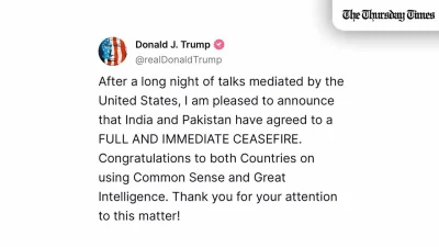 Trump's post from his Truth Social platform. — THE THURSDAY TIMES