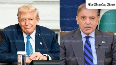 A combine photo is shown of U.S. president Donald Trump (L) and Pakistani prime minister Shehbaz Sharif (R). — THE THURSDAY TIMES