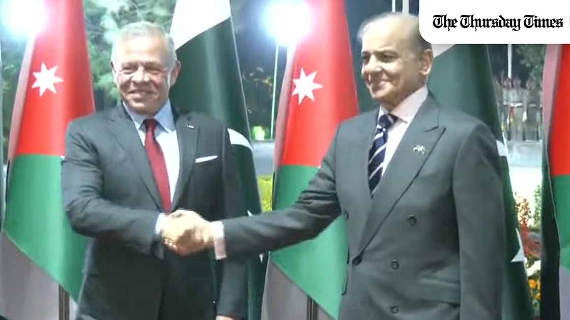 Jordan’s King Abdullah II has arrived in Islamabad on a two day visit at the invitation of Prime Minister Shehbaz Sharif, in a bid to deepen political, economic and cultural ties between Pakistan and Jordan. — FILE/THE THURSDAY TIMES Jordan’s King Abdullah II has arrived in Islamabad on a two day visit at the invitation of Prime Minister Shehbaz Sharif, in a bid to deepen political, economic and cultural ties between Pakistan and Jordan. — FILE/THE THURSDAY TIMES