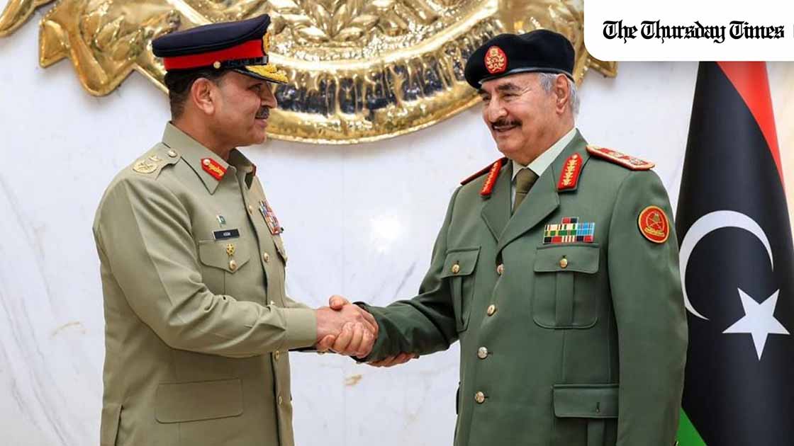 Army Chief Field Marshal Syed Asim Munir meets with Field Marshal Khalifa Belqasim Haftar, Commander-in-Chief of the Libyan Arab Armed Forces, during official visit to Libya. — FILE