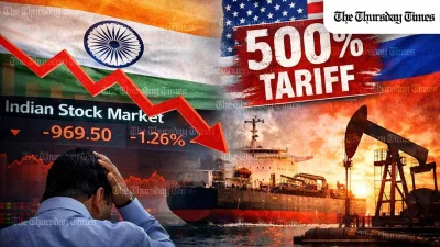 India’s stock market extended its losing streak as global uncertainty and Trump-backed sanctions targeting Russian oil buyers unsettled investors. — FILE/THE THURSDAY TIMES
