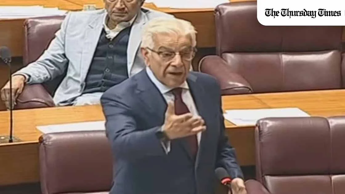 Khawaja Asif told Pakistan’s National Assembly the army belongs to the whole nation, rejected claims it is a “four-district force”, cited heavy losses in the war on terror, detailed provincial representation in the ranks, and dismissed Afghanistan as strategic depth or a “fifth province”. — FILE/THE THURSDAY TIMES