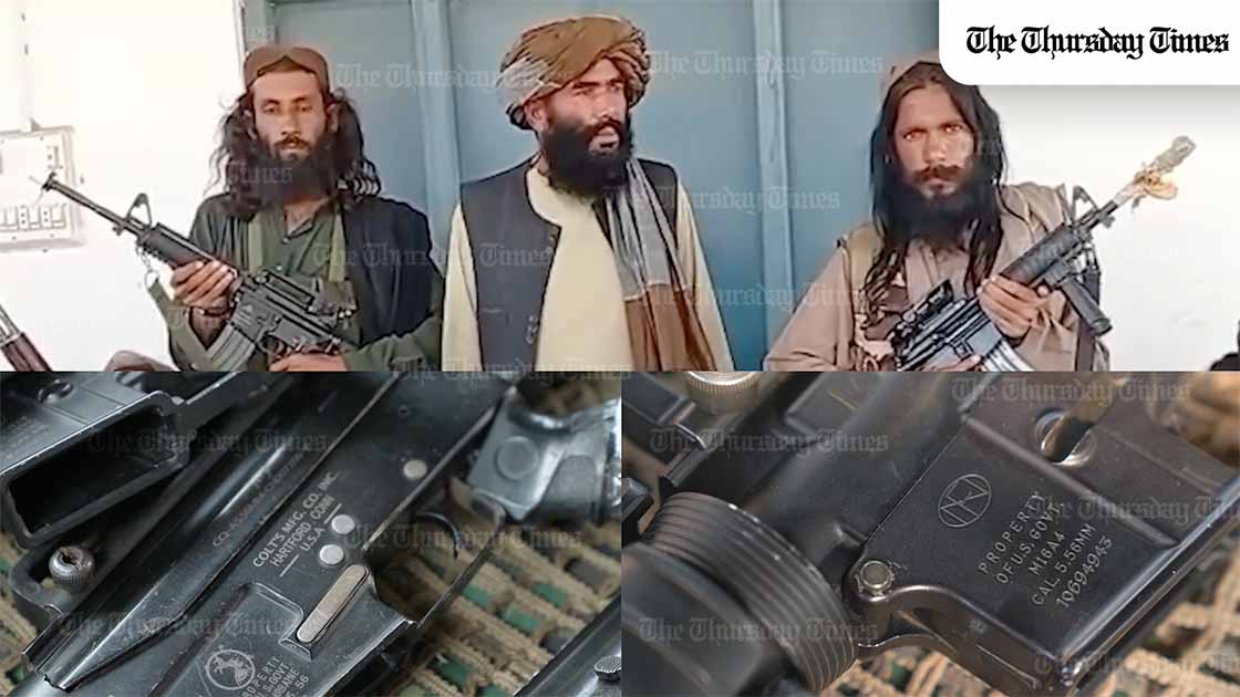 Weapons left behind after the US withdrawal from Afghanistan are increasingly appearing in militant attacks in Pakistan, raising concerns about regional instability and the long-term security consequences of unregulated military stockpiles. — MONTAGE/THE THURSDAY TIMES