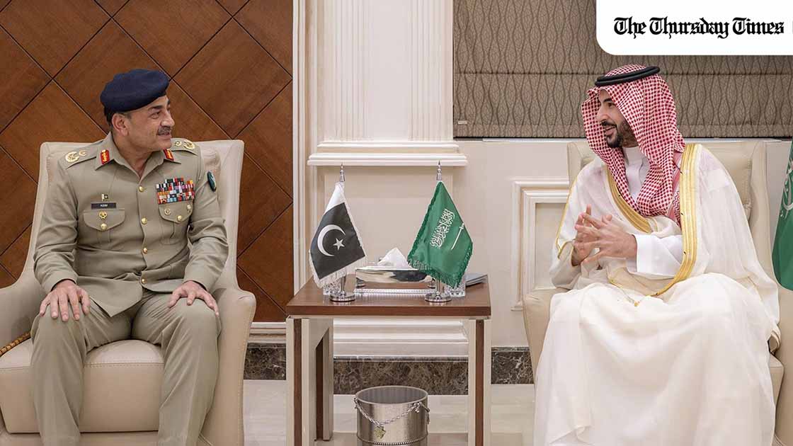 A Riyadh meeting between Field Marshal Asim Munir and Saudi Defence Minister Prince Khalid bin Salman places Pakistan–Saudi security coordination within the Joint Strategic Defence Agreement framework as Gulf tensions rise over Iranian missile and drone strikes. — FILE