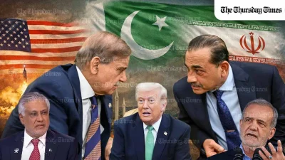 Pakistan is intensifying quiet diplomacy with Washington, Tehran and Gulf capitals in an effort to prevent the US-Israel-Iran conflict from spiralling further and to position Islamabad as a possible venue for peace talks. — COLLAGE/THE THURSDAY TIMES