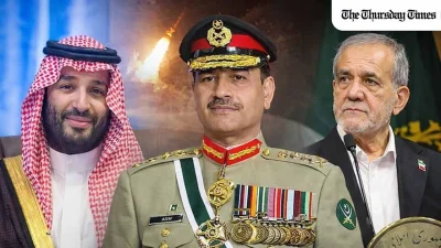 Field Marshal Syed Asim Munir’s Saudi visit highlighted Pakistan’s defence diplomacy, with talks with Prince Khalid bin Salman focusing on Iranian attacks and followed by the Iranian president’s announcement to stop attacks on neighbouring countries. — FILE/THE THURSDAY TIMES