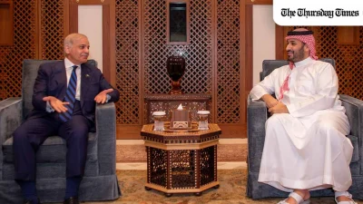 Prime Minister Shehbaz Sharif met Saudi Crown Prince Mohammed bin Salman in Jeddah, reaffirmed Pakistan’s full solidarity with Saudi Arabia, thanked the Kingdom for its longstanding support, and discussed regional peace and stability. — FILE