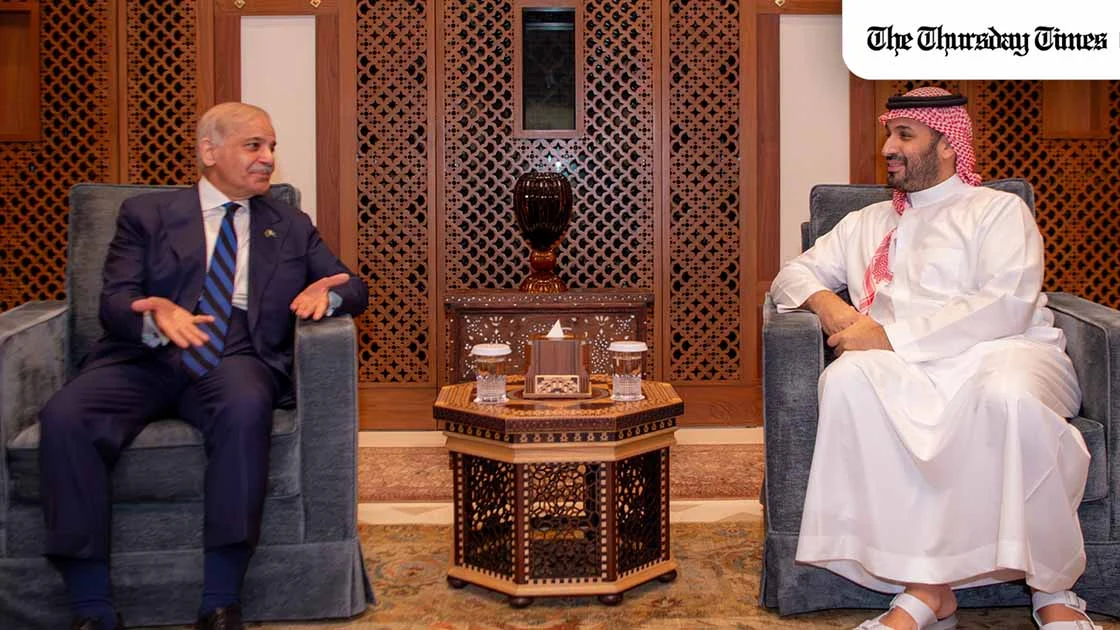 Prime Minister Shehbaz Sharif met Saudi Crown Prince Mohammed bin Salman in Jeddah, reaffirmed Pakistan’s full solidarity with Saudi Arabia, thanked the Kingdom for its longstanding support, and discussed regional peace and stability. — FILE