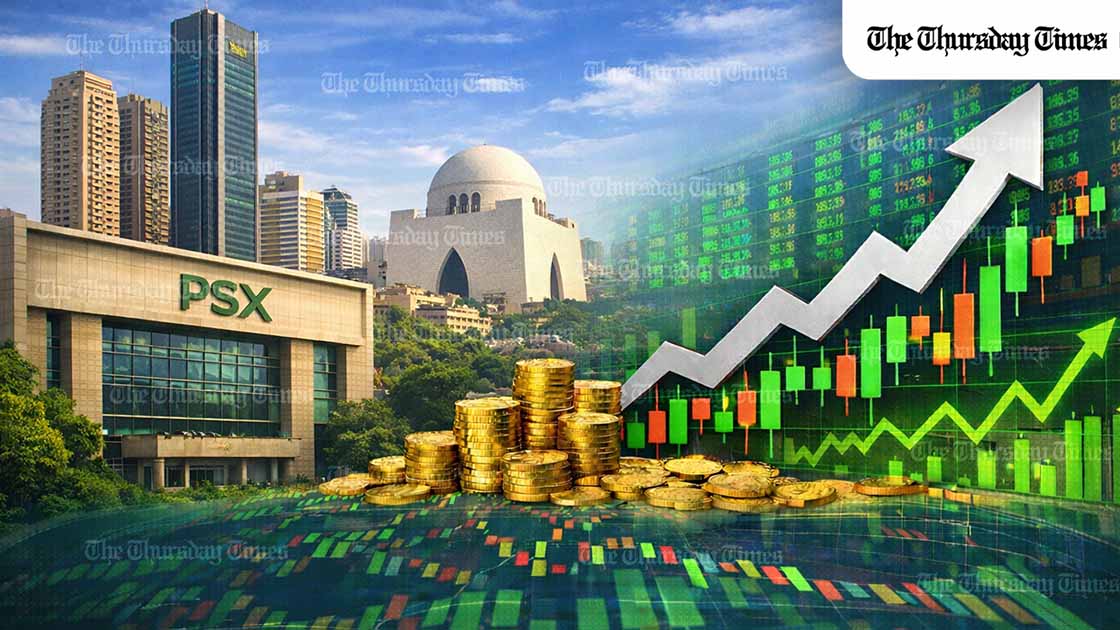 Pakistan’s stock market staged a sharp rally as the KSE-100 surged by more than 9,600 points in a powerful session of renewed investor confidence. — FILE/THE THURSDAY TIMES