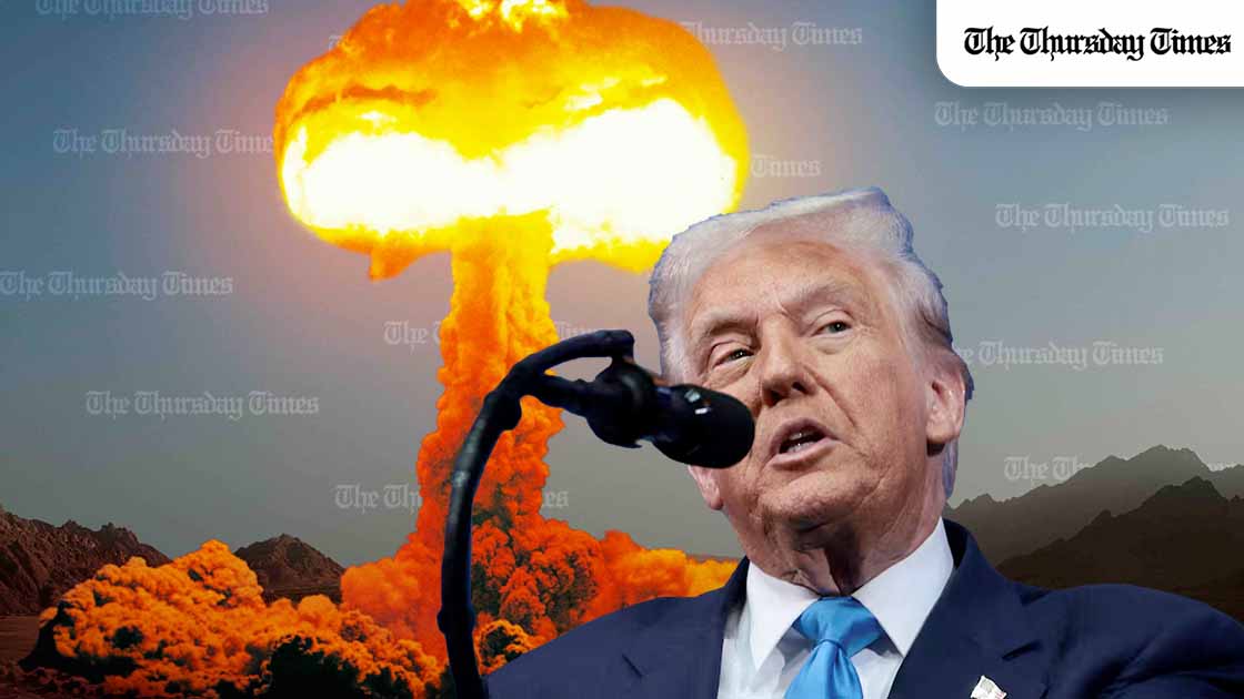 Donald Trump says the US will not use nuclear weapons against Iran, rejecting nuclear escalation while pushing for a lasting peace agreement after the current ceasefire. — MONTAGE/THE THURSDAY TIMES