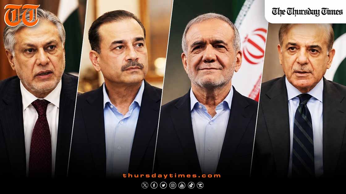 Prime Minister Shehbaz Sharif, Iranian President Masoud Pezeshkian, Deputy Prime Minister Ishaq Dar and Field Marshal Asim Munir, the key figures in Pakistan's mediation between the United States and Iran. — MONTAGE/THE THURSDAY TIMES
