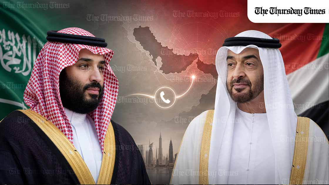 Saudi Crown Prince Mohammed bin Salman condemned Iran’s attacks on the UAE in a call with Sheikh Mohammed bin Zayed and affirmed Saudi Arabia’s full support for Abu Dhabi’s security and stability. — FILE/THE THURSDAY TIMES