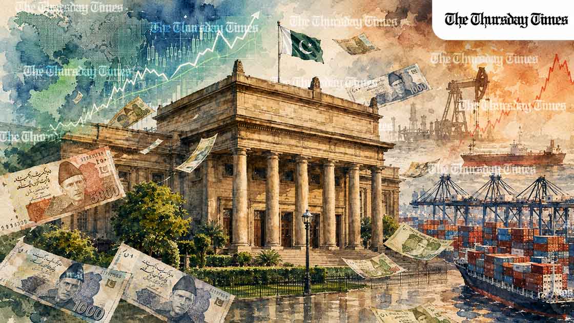 The SBP Half Year Report shows Pakistan’s growth picking up, inflation easing and reserves improving, but weak exports, climate risk, low investment and Middle East instability still threaten the recovery. — MICHAEL MCCALL FOR THE THURSDAY TIMES