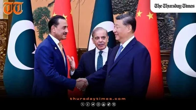 Field Marshal Asim Munir shakes hands with Chinese President Xi Jinping alongside Prime Minister Shehbaz Sharif in Beijing on 25 May 2026 as China praised Pakistan's mediation role between the US and Iran. — FILE