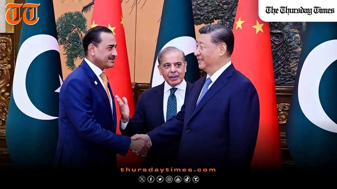 Field Marshal Asim Munir shakes hands with Chinese President Xi Jinping alongside Prime Minister Shehbaz Sharif in Beijing on 25 May 2026 as China praised Pakistan's mediation role between the US and Iran. — FILE