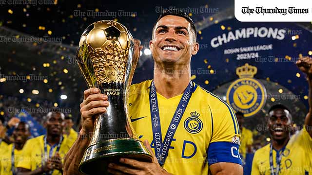 Cristiano Ronaldo scored twice, including a trademark free kick, as Al Nassr beat Damac 4-1 on the final day of the 2025-26 Saudi Pro League season to clinch the title by two points over Al Hilal. — FILE