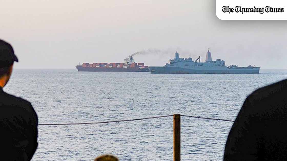 U.S. forces patrol near the Iranian-flagged M/V Touska as its cargo is searched following the ship’s seizure and the later transfer of its crew to Pakistan for repatriation. — FILE/U.S. Central Command