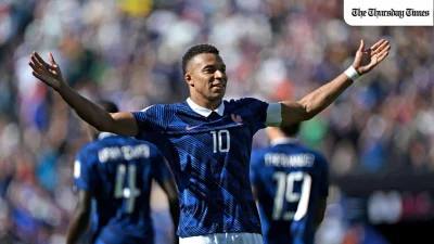 Kylian Mbappe #10 of France celebrates scoring his team's second goal during the FIFA World Cup 2026 Group I match between France and Senegal at New York New Jersey Stadium on June 16, 2026 in East Rutherford, New Jersey. (Photo by Shaun Botterill - FIFA/FIFA via Getty Images)