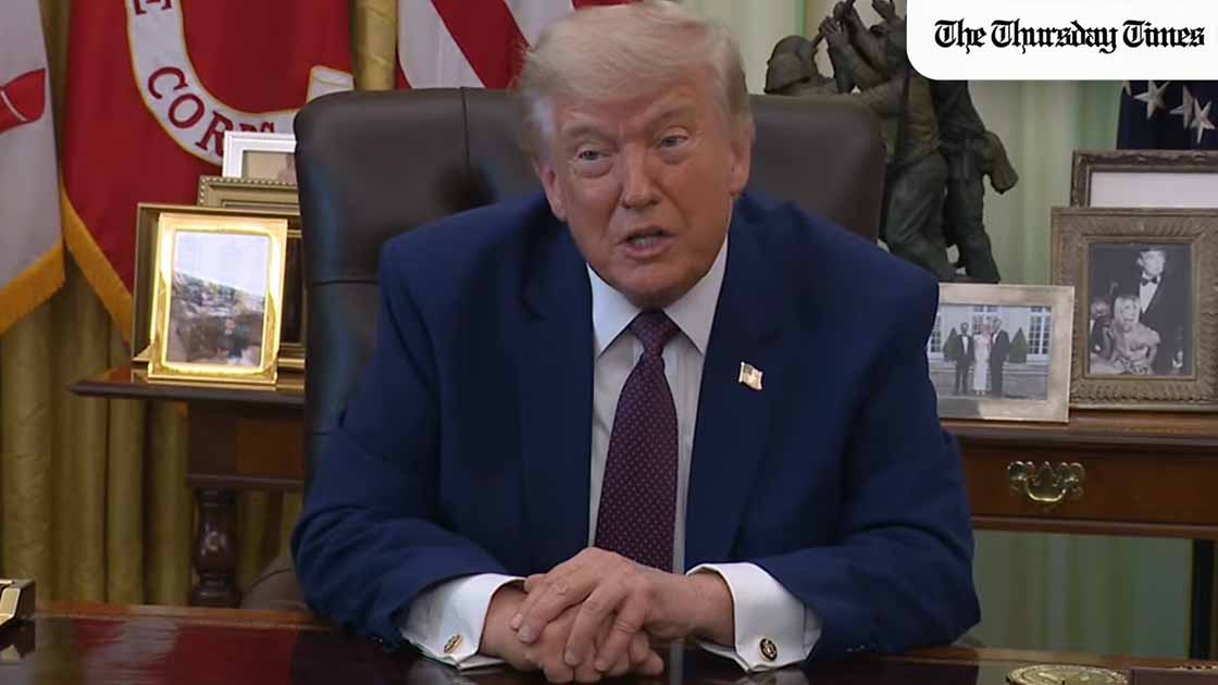 President Donald Trump speaking to reporters in the Oval Office, saying US-Iran negotiations are going very well and a deal could come over the weekend. — FILE/THE THURSDAY TIMES