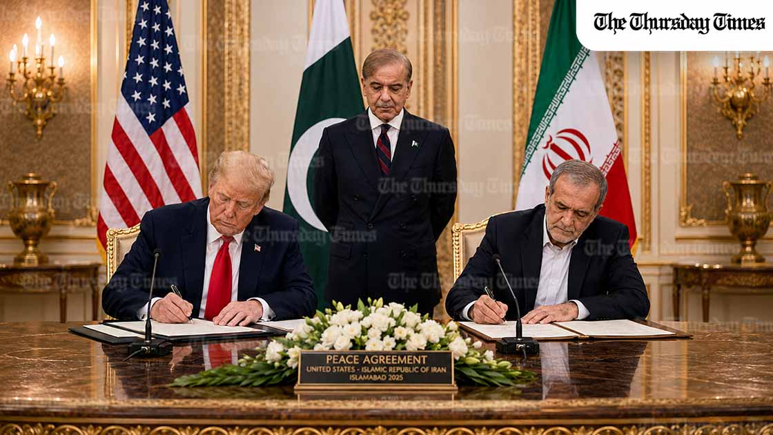 Prime Minister Shehbaz Sharif says the United States and Iran have agreed to a peace deal, with a signing ceremony planned in Switzerland. — ORIGINAL/THE THURSDAY TIMES