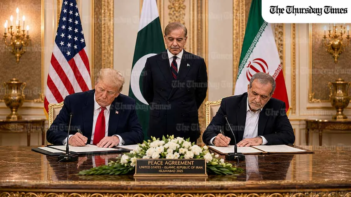 Prime Minister Shehbaz Sharif says the United States and Iran have agreed to a peace deal, with a signing ceremony planned in Switzerland. — ORIGINAL/THE THURSDAY TIMES