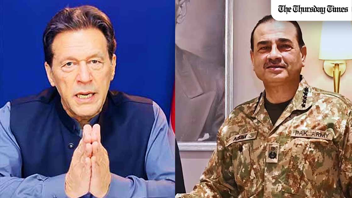 A combined file photo shows PTI founder Imran Khan (L) and CDF Field Marshal Syed Asim Munir (R). — FILE/THE THURSDAY TIMES