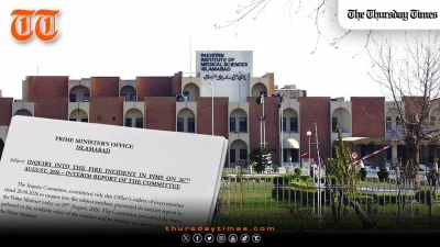 PIMS Executive Director Imran Sikandar and 7 others suspended after an inquiry found no evacuation plan, locked exits, and a 16-minute delay before emergency services were called. — FILE/THE THURSDAY TIMES