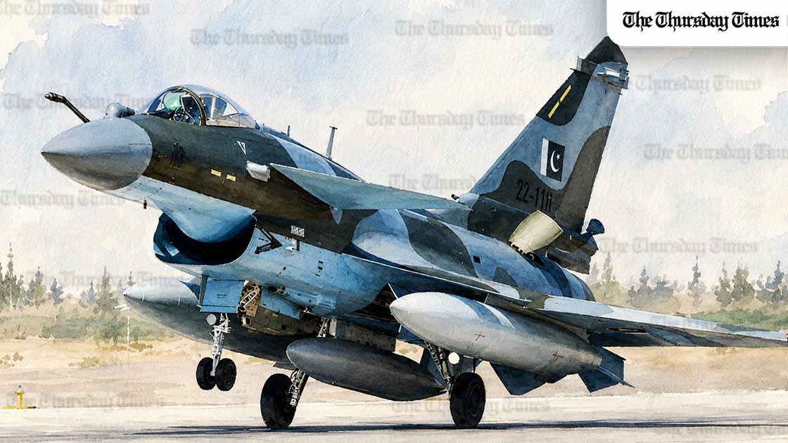 Illustration of a Pakistan Air Force J-10C fighter jet, as Bangladesh moves toward purchasing Chinese J-10CE aircraft after citing Pakistan’s combat performance. — FILE/THE THURSDAY TIMES