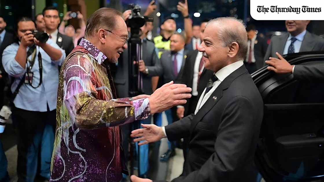Malaysian PM Anwar Ibrahim greets Pakistani PM Shehbaz Sharif during his visit to Malaysia. — FILE/PM OFFICE, MALAYSIA