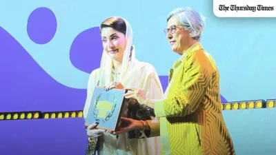Punjab Chief Minister Maryam Nawaz received the UN-Habitat Scroll of Honour Award 2026 for the provincial government's Apni Chhat Apna Ghar housing programme at a World Habitat Day ceremony in Muscat, Oman. — FILE