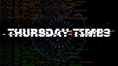 The Thursday Times logo, glitched, over a stylised system log of unauthorised file and session activity running from 14 September to 17 October.