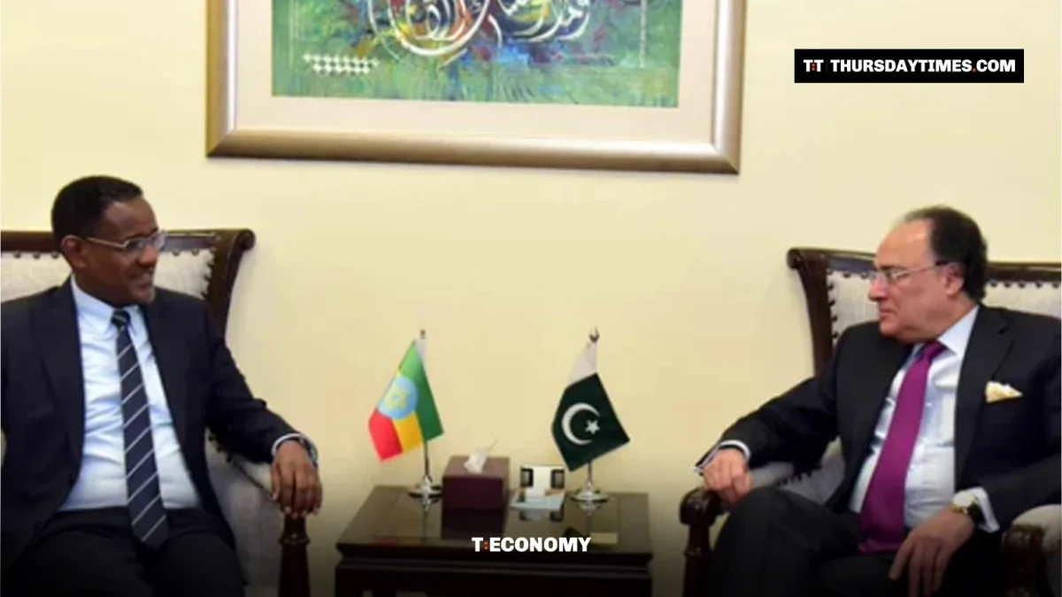 Finance Minister Muhammad Aurangzeb (right) meets Ethiopia’s ambassador to Pakistan, Dr Oumer Hussein Oba, in Islamabad. — HANDOUT