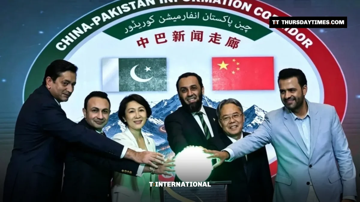Information Minister Ataullah Tarar, Chinese Foreign Ministry Spokesperson Mao Ning and Chinese Ambassador Jiang Zaidong at the launch of the China-Pakistan Information Corridor in Islamabad. — PHOTO VIA X/@SPOXCHN_MAONING