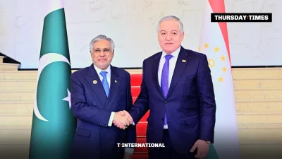 Deputy Prime Minister and Foreign Minister Ishaq Dar meets Tajik Foreign Minister Sirojiddin Muhriddin on the sidelines of the SCO Council of Heads of Government meeting in Dushanbe on Tuesday. — FILE/THE THURSDAY TIMES