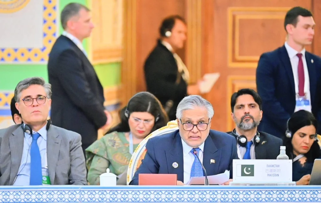 Ishaq Dar addresses the SCO Council of Heads of Government meeting in Dushanbe on Tuesday. — FILE/THE THURSDAY TIMES