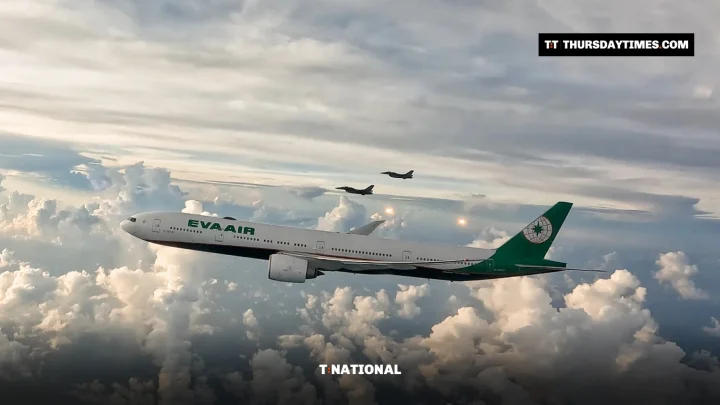An EVA Air passenger jet flying above the clouds
