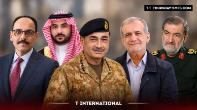 Field Marshal Asim Munir, Saudi and Turkish chiefs set for the Makkah Pact’s first joint talks with Iran in Tehran.— COLLAGE/THE THURSDAY TIMES