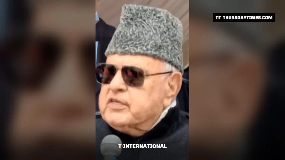 National Conference president Farooq Abdullah addresses party workers in Baramulla, where his remarks on Pakistan and Kashmir drew condemnation from the BJP. — PTI