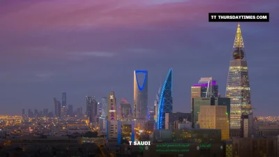 The Riyadh skyline at dusk with the Kingdom Centre and Al Faisaliah Tower
