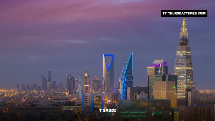 The Riyadh skyline at dusk with the Kingdom Centre and Al Faisaliah Tower