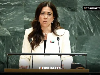 Lana Nusseibeh addresses the United Nations General Assembly at UN headquarters in New York on September 27, 2025. — AFP
