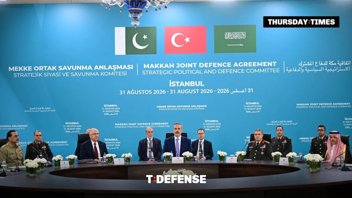 Foreign ministers, defence ministers and military chiefs of Türkiye, Pakistan and Saudi Arabia at the first meeting of the Makkah Joint Defence Agreement’s Strategic Political and Defence Committee in Istanbul. — FILE/THE THURSDAY TIMES