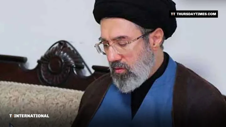 Iran’s Supreme Leader Mojtaba Khamenei in a black turban and glasses