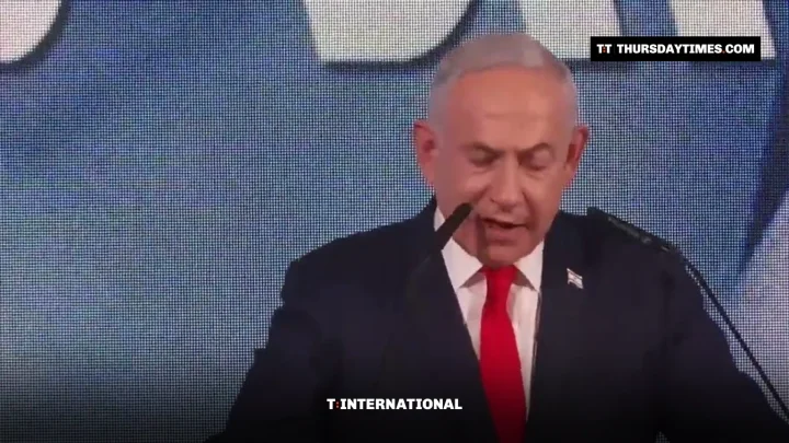 Benjamin Netanyahu speaks at a podium at Likud headquarters