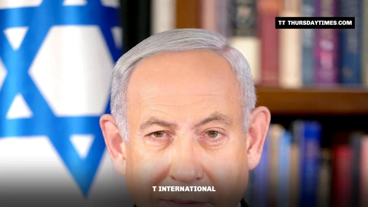 Official portrait of Benjamin Netanyahu with an Israeli flag behind him