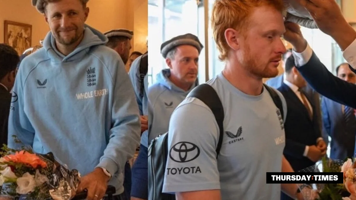 England's players arrive in Pakistan ahead of the ODI tri-series, including Joe Root (left). Photograph: PCB